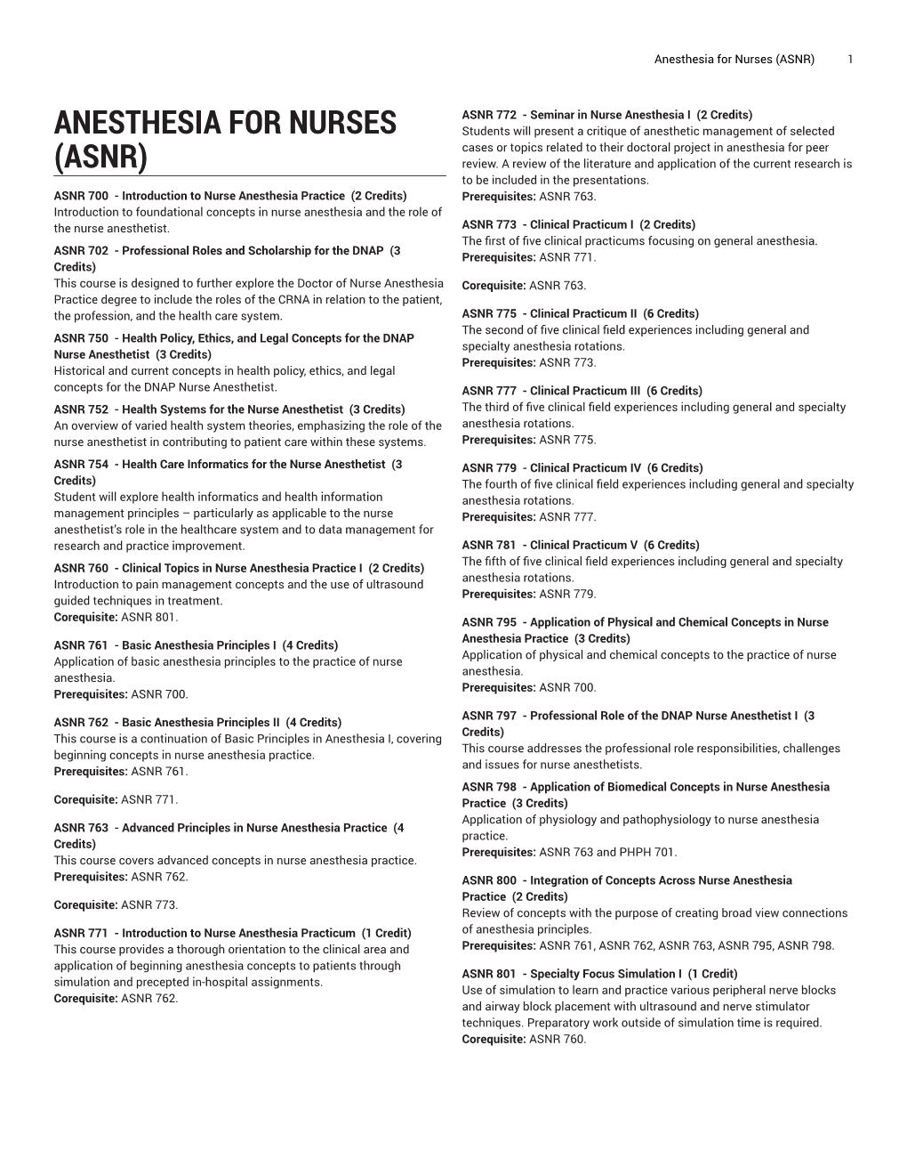 Anesthesia for Nurses (ASNR) 1