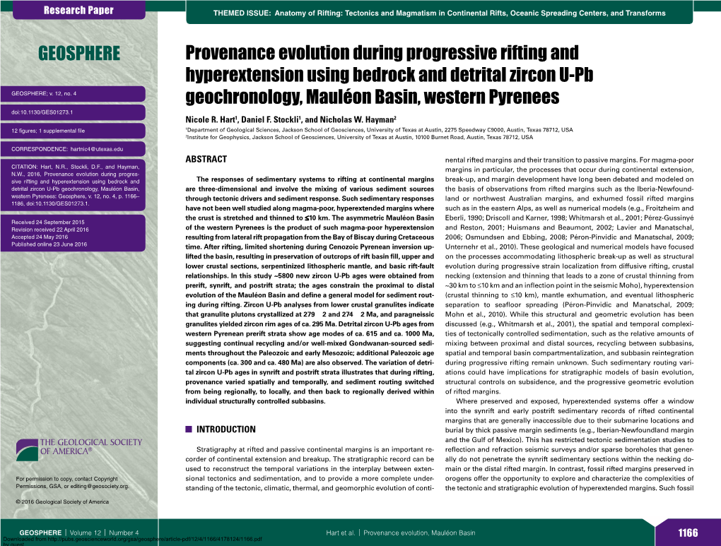 Provenance Evolution During Progressive Rifting and Hyperextension Using Bedrock and Detrital Zircon U-Pb GEOSPHERE; V