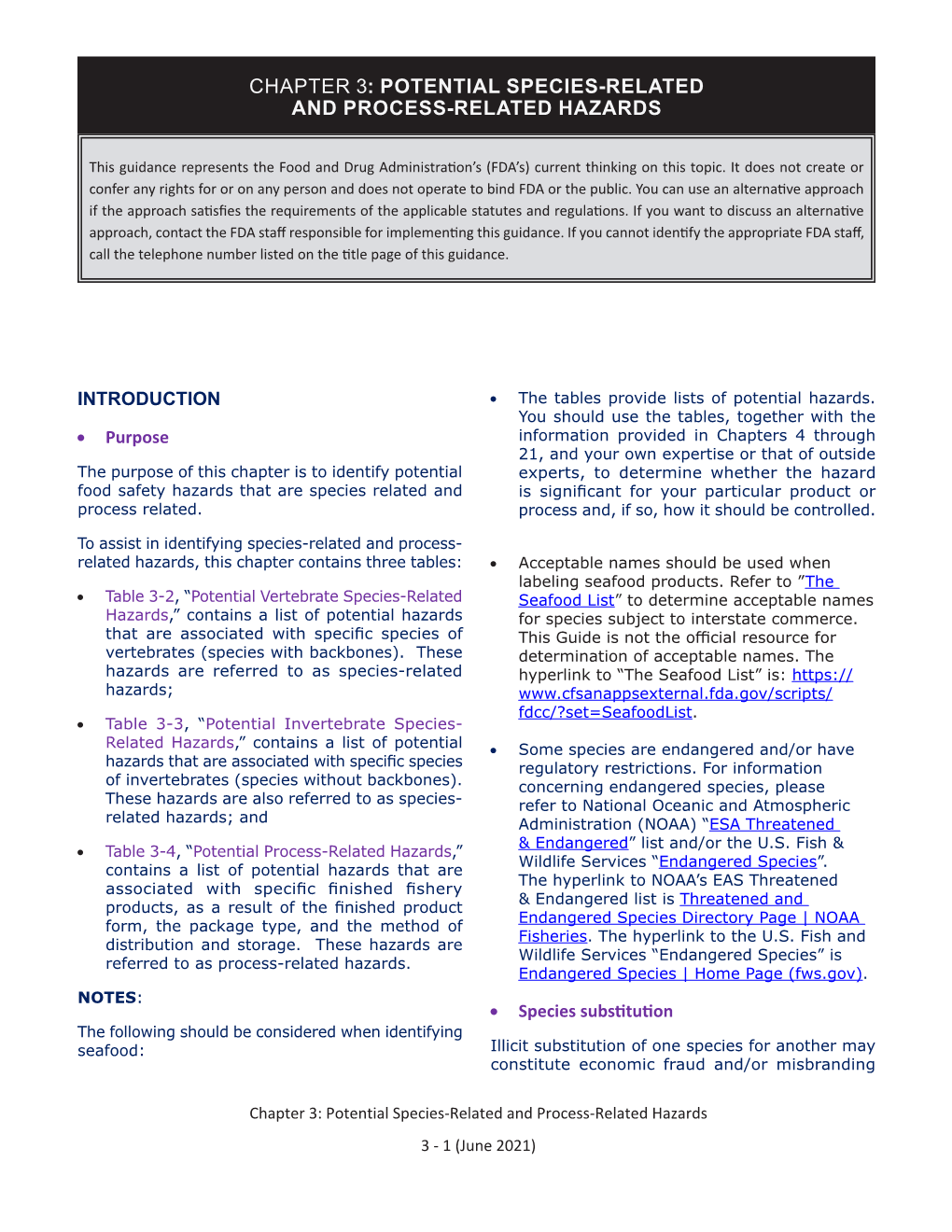 June 2021 Chapter 3: Potential Species-Related and Pr