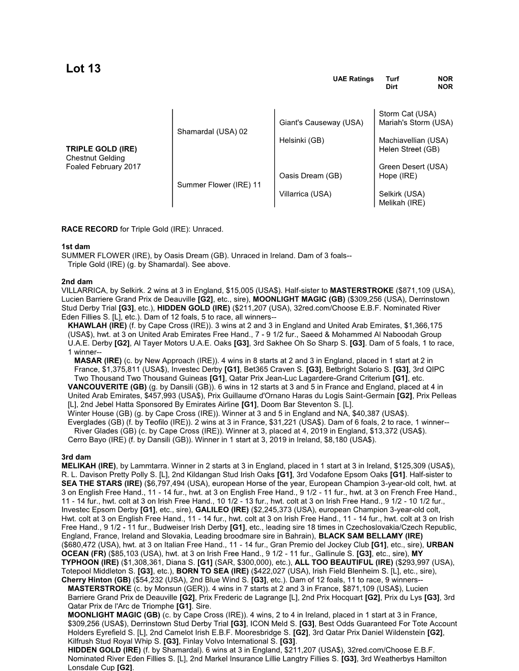 Lot 13 UAE Ratings Turf NOR Dirt NOR