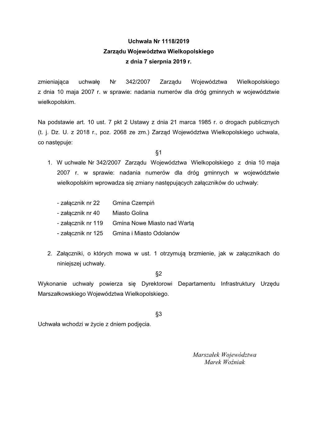 Uchwała Nr 1118/2019 Zarządu Województwa Wielkopolskiego Z Dnia 7 Sierpnia 2019 R