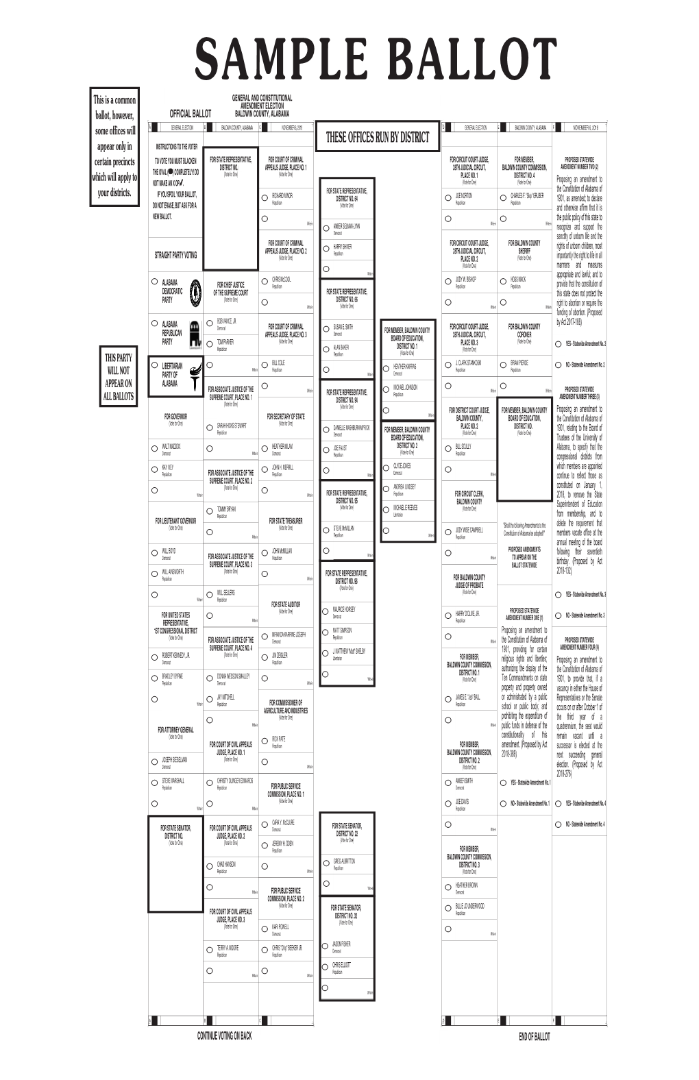 General Statewide Election Sample Ballot