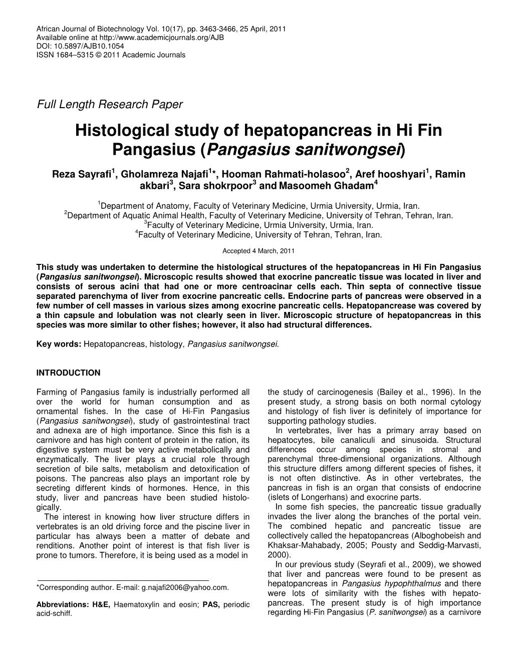 Histological Study of Hepatopancreas in Hi Fin Pangasius (Pangasius Sanitwongsei)