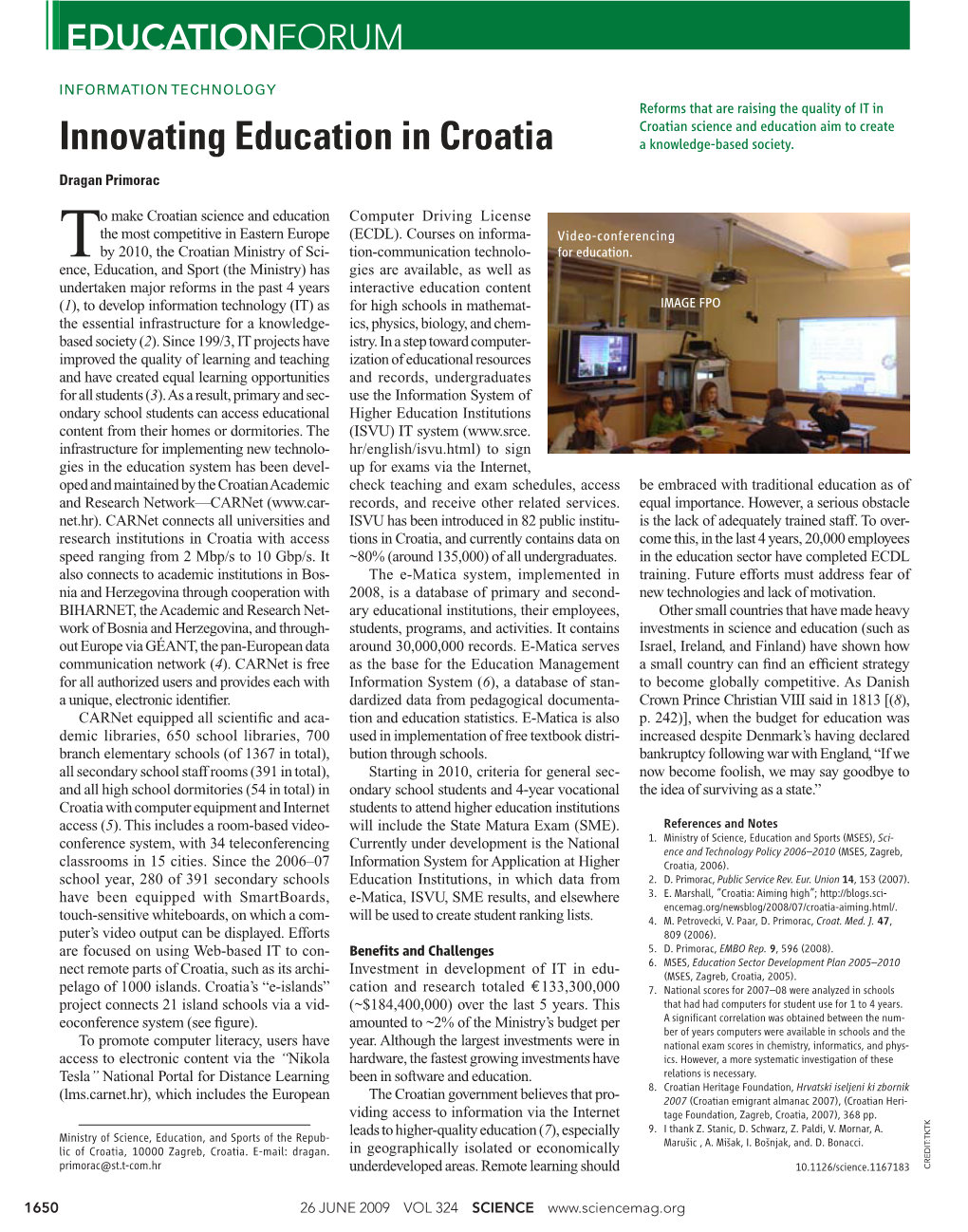 Innovating Education in Croatia a Knowledge-Based Society