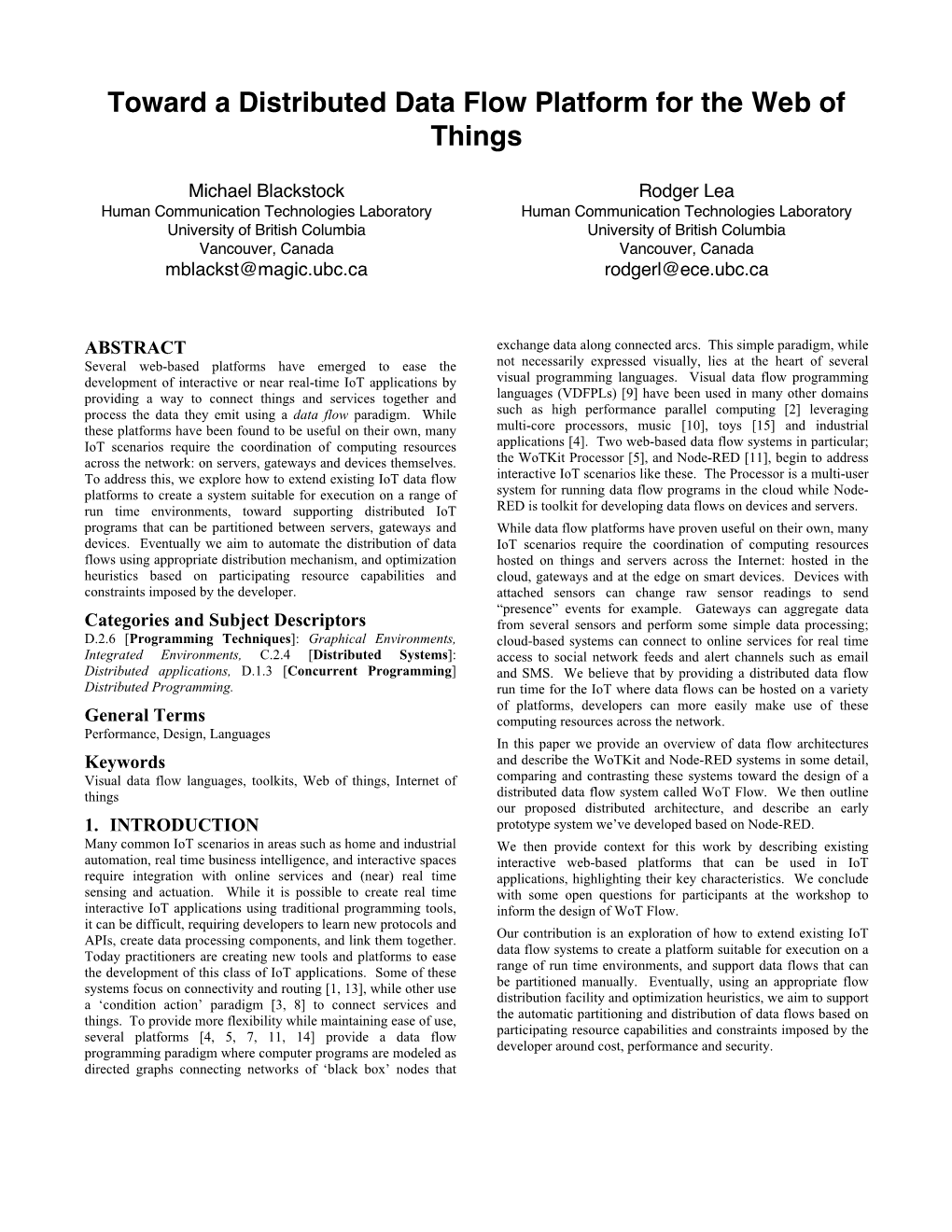 Toward a Distributed Data Flow Platform for the Web of Things