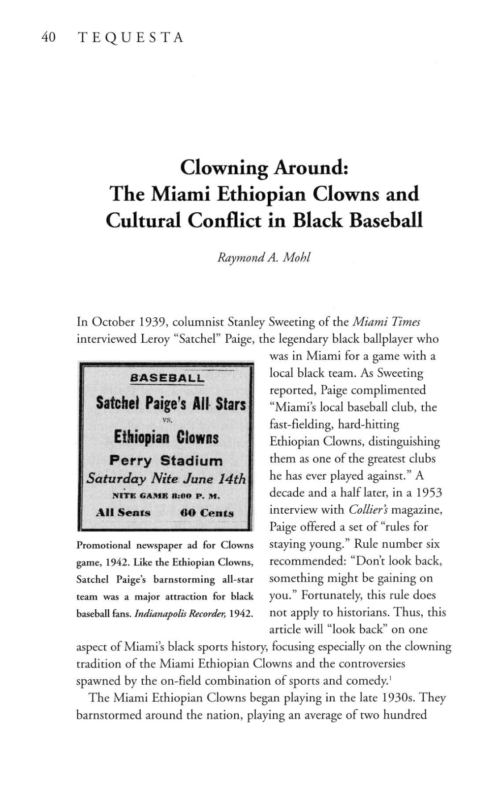 The Miami Ethiopian Clowns and Cultural Conflict in Black Baseball