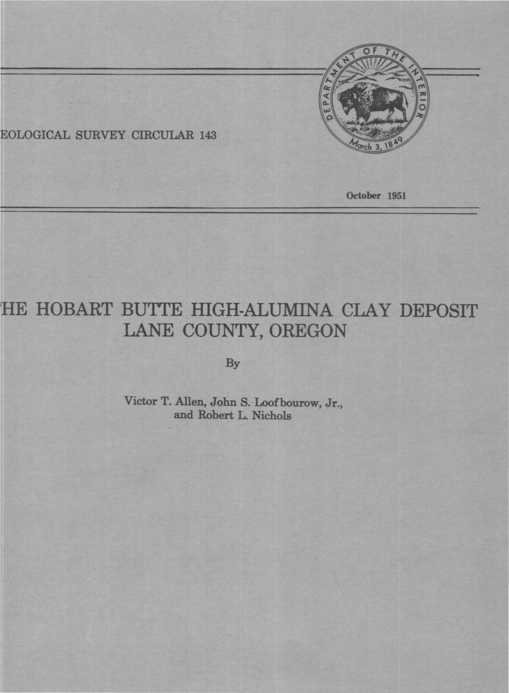 Hobart Butte High-Alumina Clay Deposit Lane County, Oregon