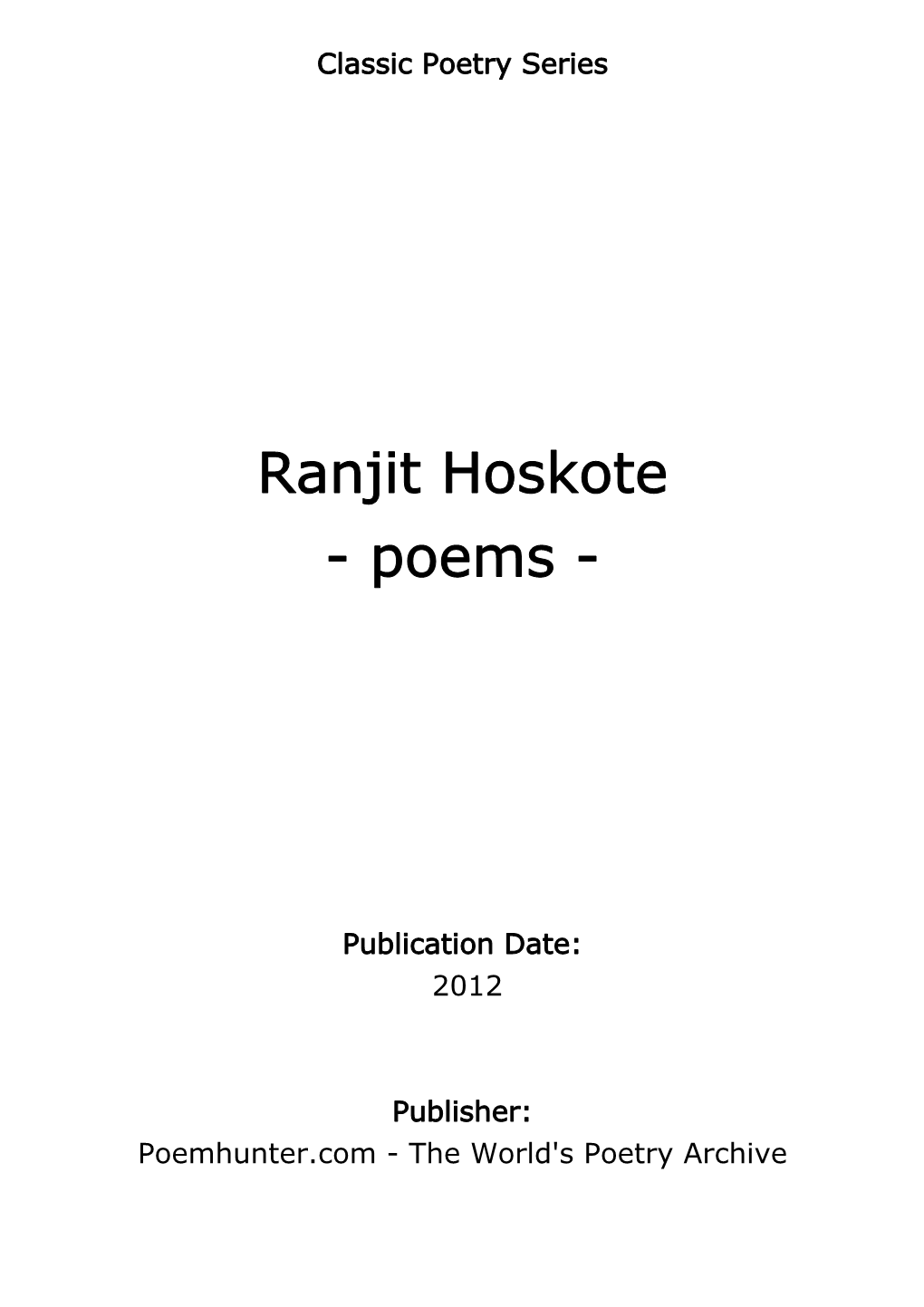 Ranjit Hoskote - Poems