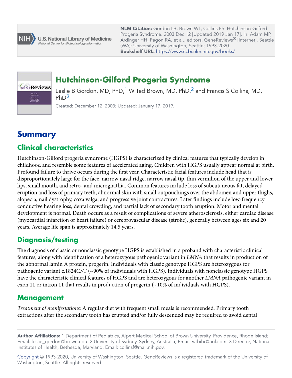 Hutchinson-Gilford Progeria Syndrome