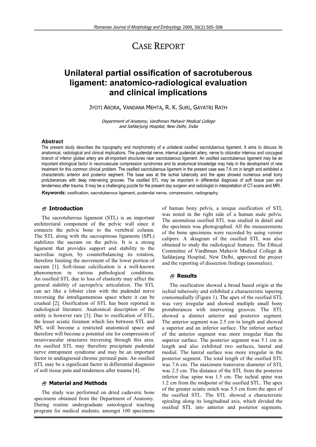 Unilateral Partial Ossification of Sacrotuberous Ligament: Anatomico-Radiological Evaluation and Clinical Implications