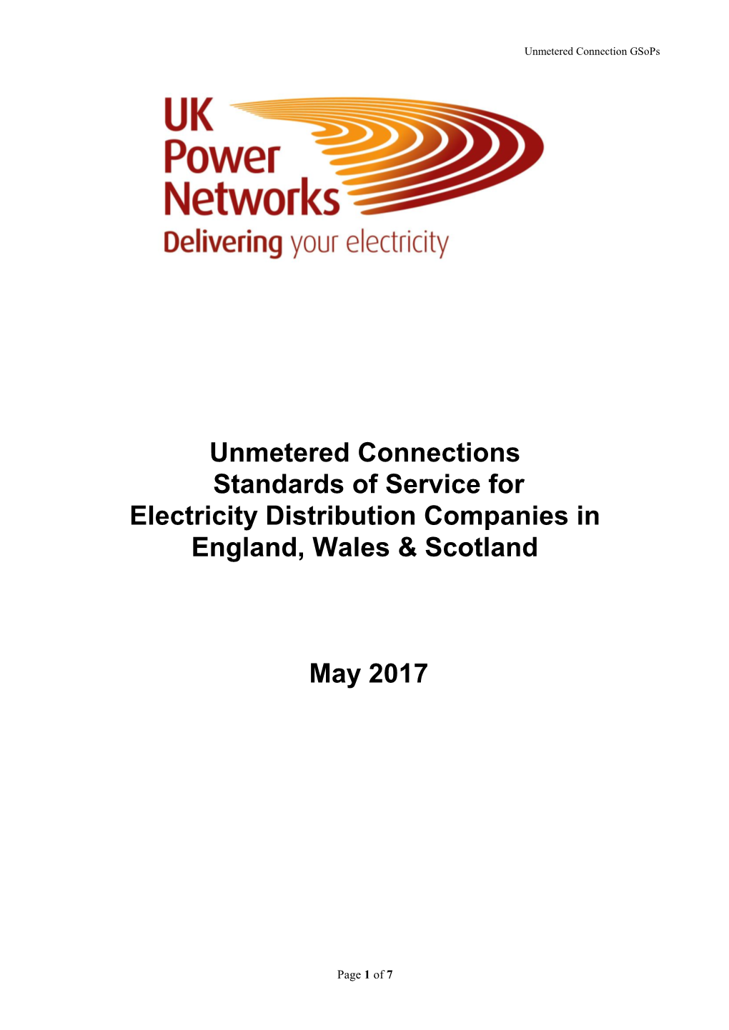 Unmetered Connections Standards of Service for Electricity Distribution Companies in England, Wales & Scotland