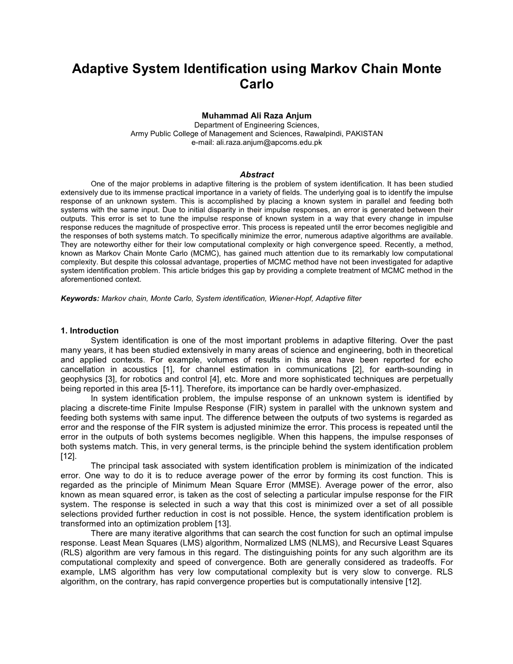 Adaptive System Identification Using Markov Chain Monte Carlo