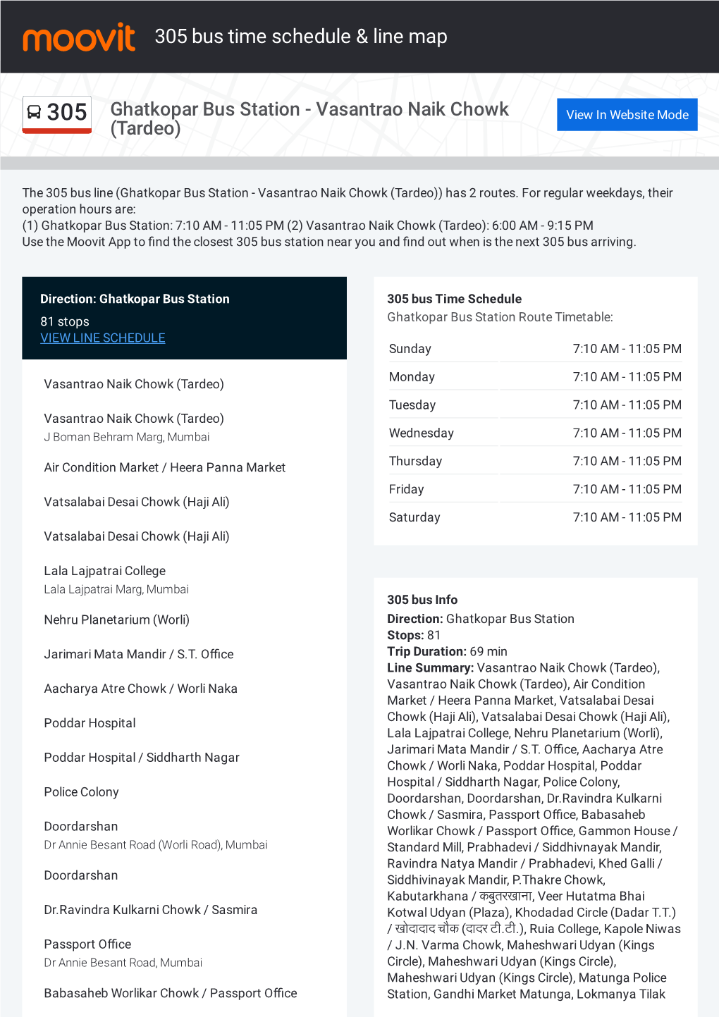 305 Bus Time Schedule & Line Route