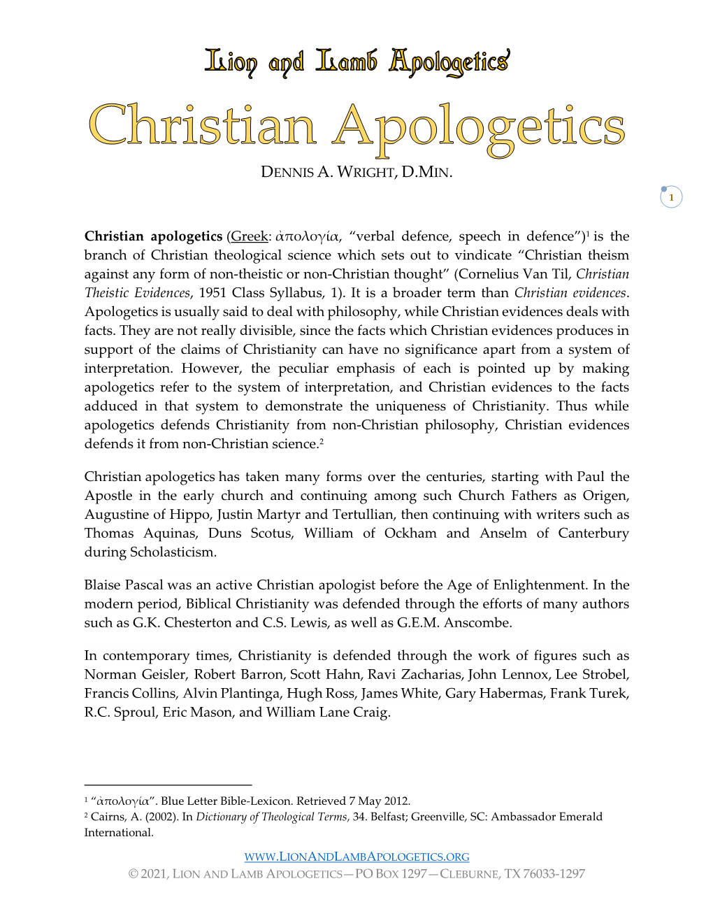 Christian Apologetics