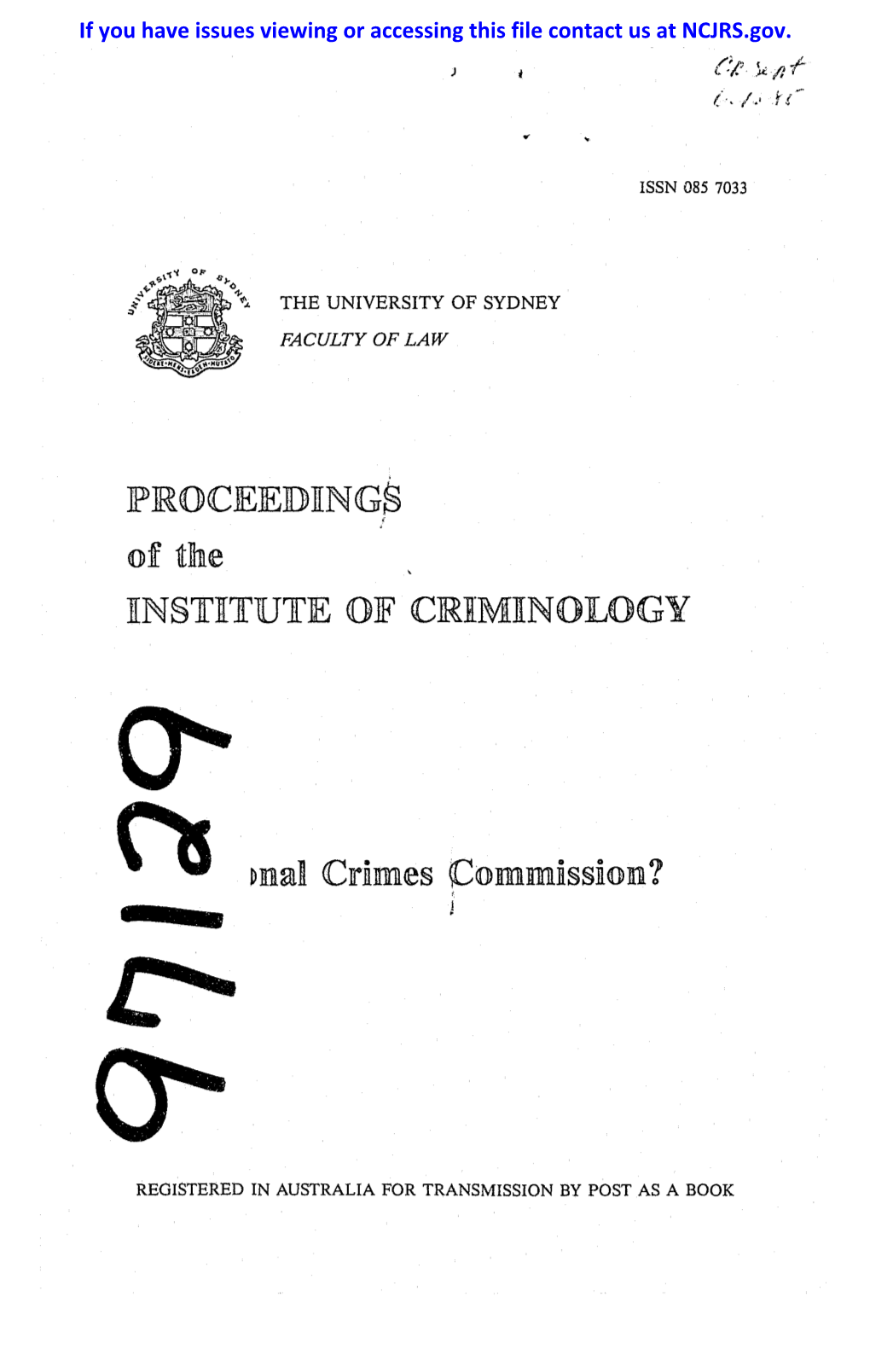 INSTITUTE of Cjrimlinology Dnal Crimes Commission?