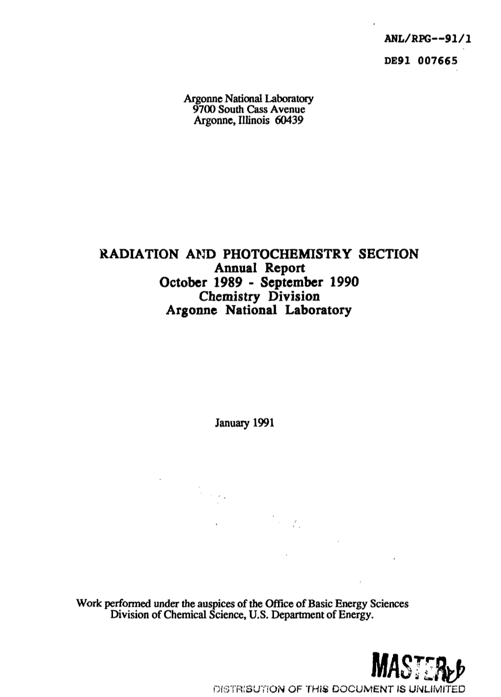 MASTER Oistrjsltfion of This DOCUMENT IS UNLIMITED RADIATION and PHOTOCHEMISTRY SECTION Section Head: Alexander D