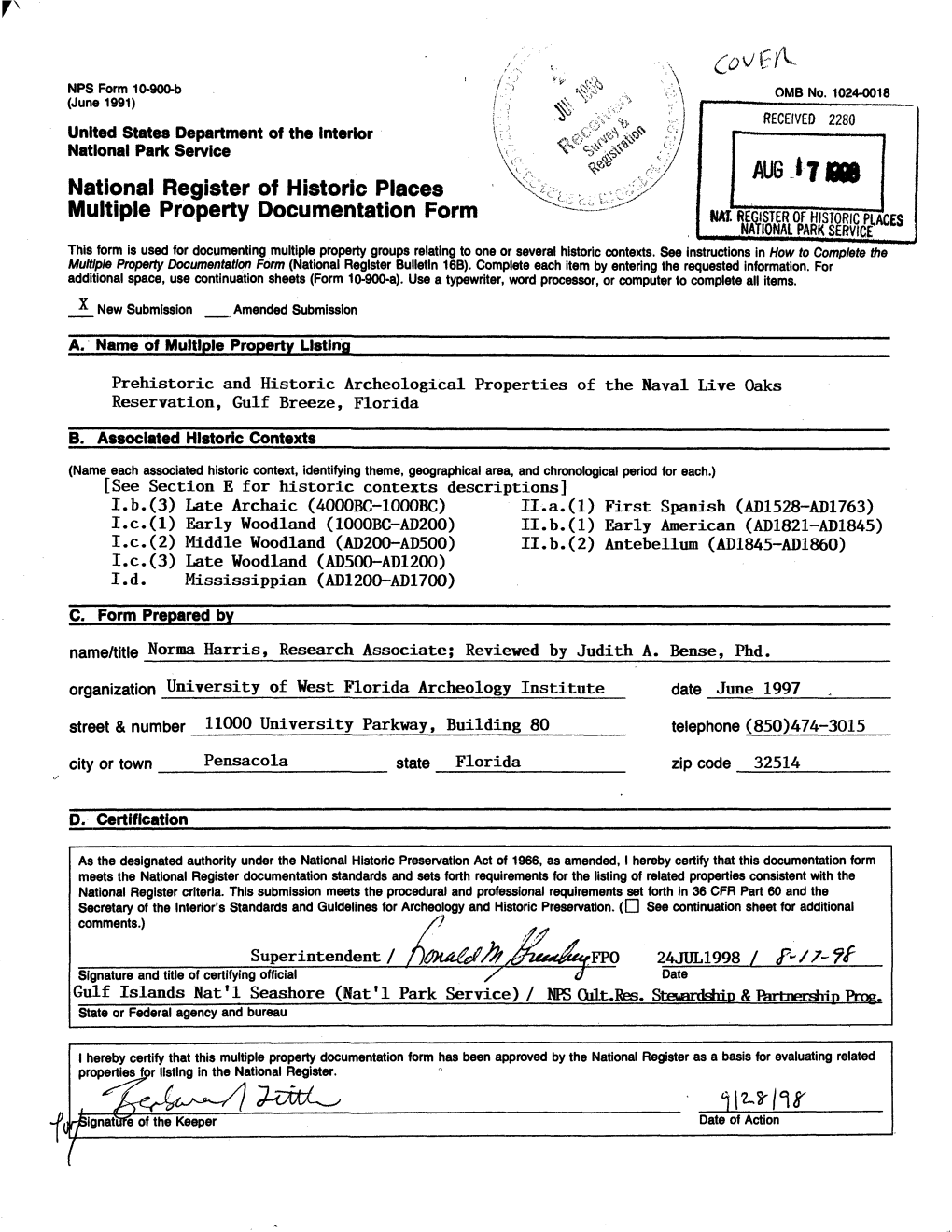 C. Form Prepared by Name/Title Norma Harris, Research Associate; Reviewed by Judith A