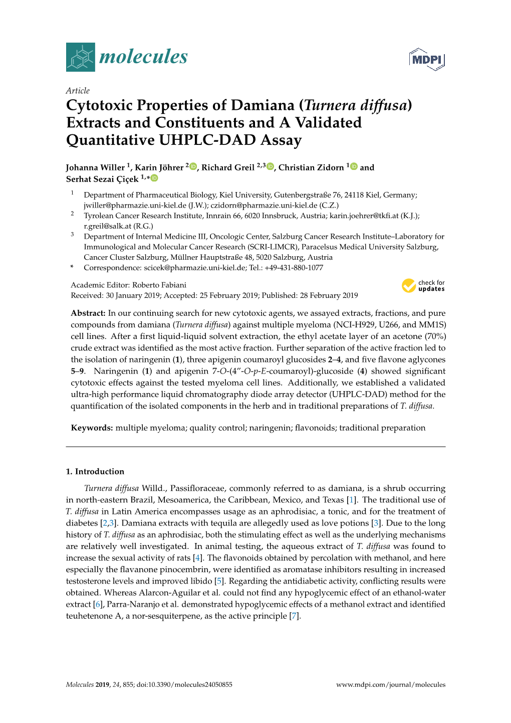 Turnera Diffusa) Extracts and Constituents and a Validated Quantitative UHPLC-DAD Assay