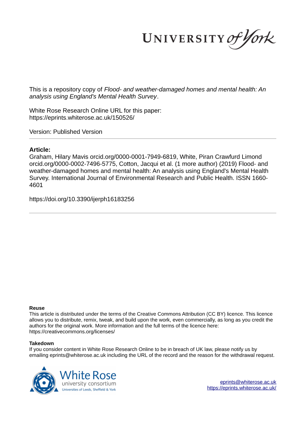 Flood- and Weather-Damaged Homes and Mental Health: an Analysis Using England's Mental Health Survey