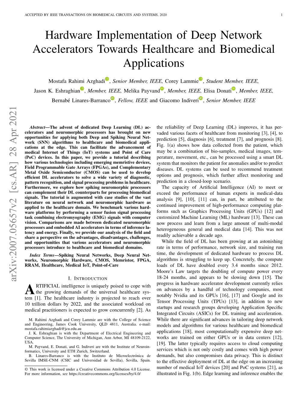 Hardware Implementation of Deep Network Accelerators Towards Healthcare and Biomedical Applications