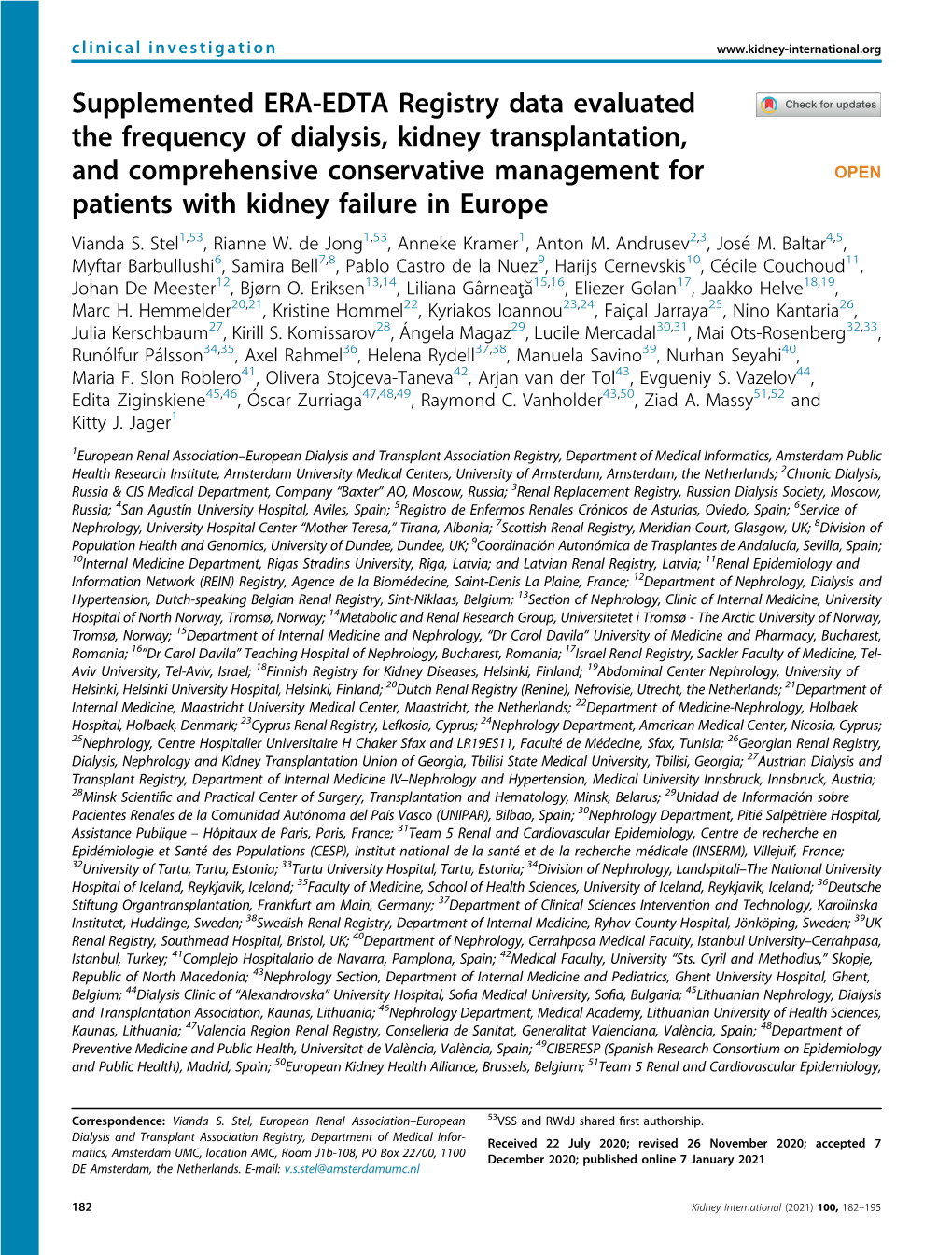 Supplemented ERA-EDTA Registry Data Evaluated