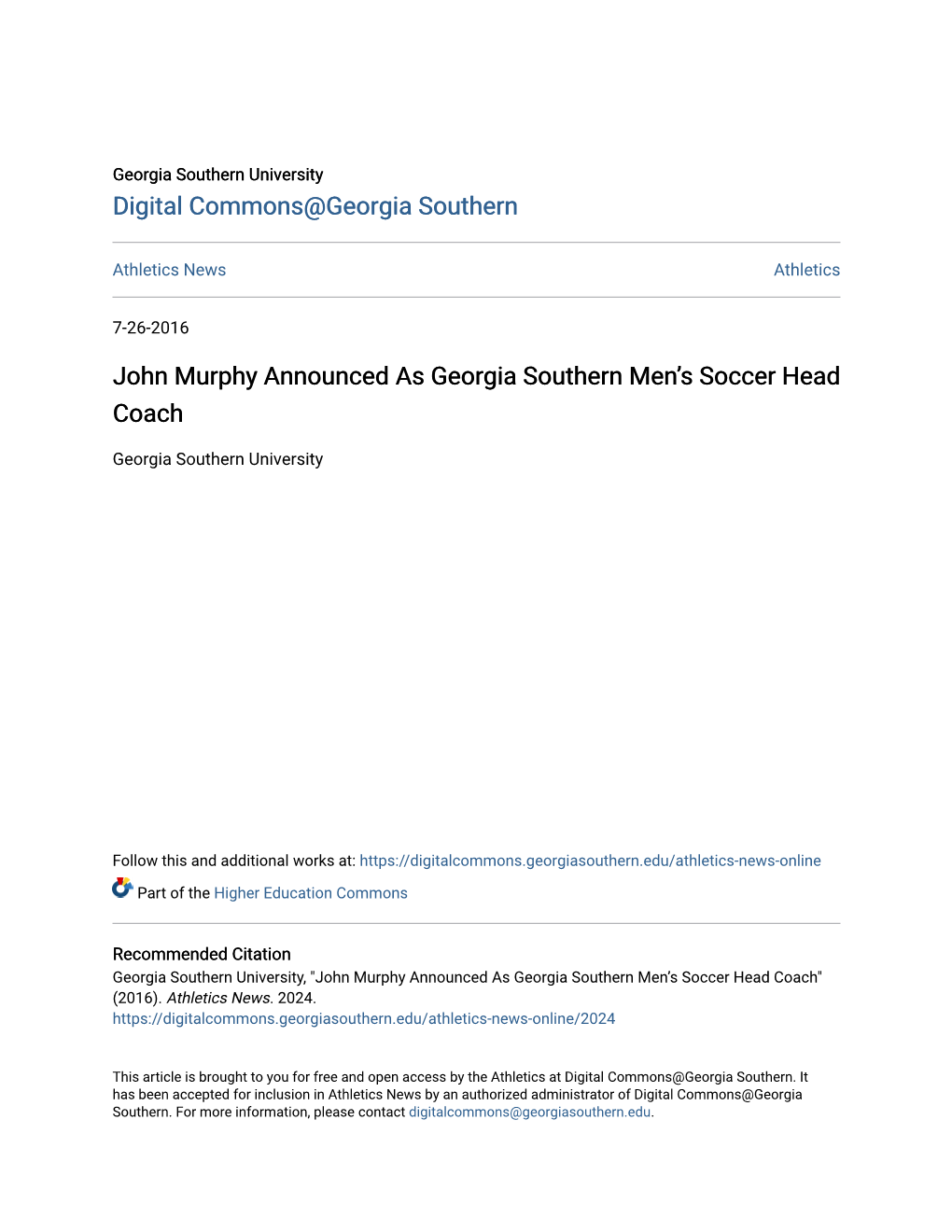 John Murphy Announced As Georgia Southern Menâ•Žs Soccer Head
