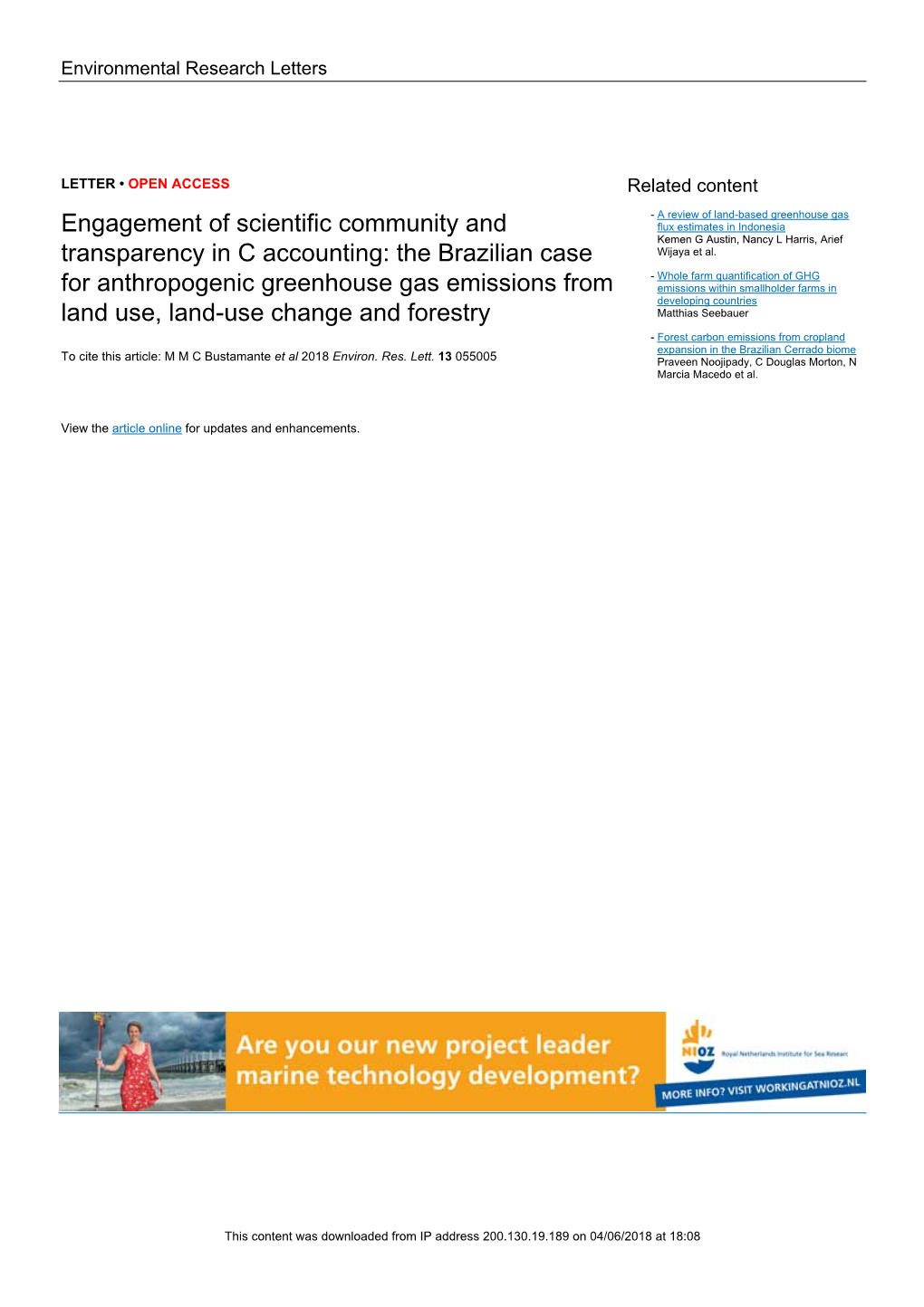 Engagement of Scientific Community and Transparency in C Accounting