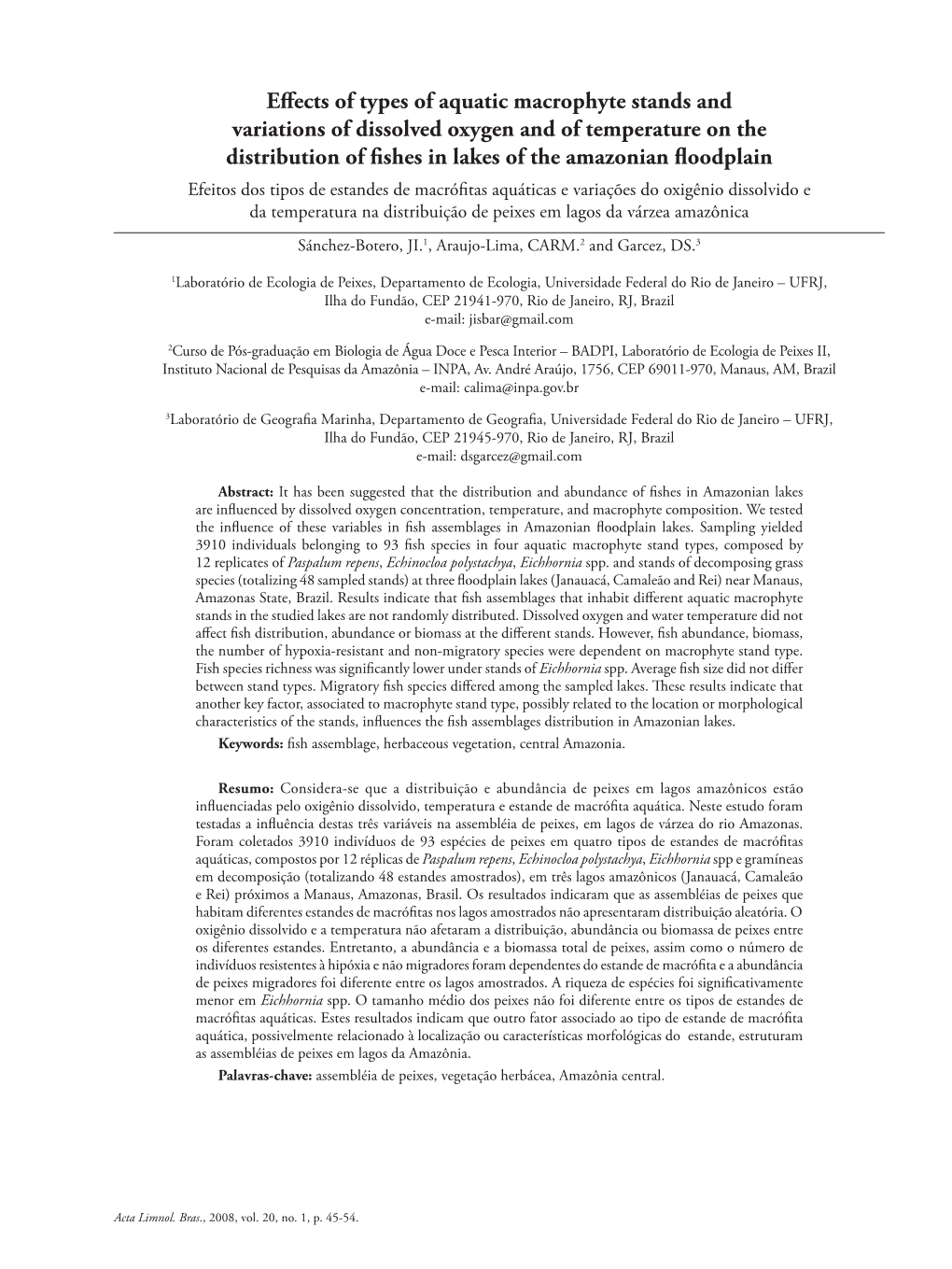 Effects of Types of Aquatic Macrophyte Stands and Variations of Dissolved