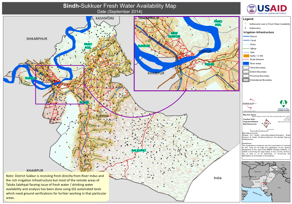 Sindh-Sukkuer Fresh Water Availability Map Date (September 2014)