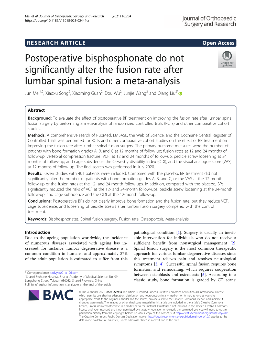 Postoperative Bisphosphonate Do Not Significantly Alter the Fusion Rate