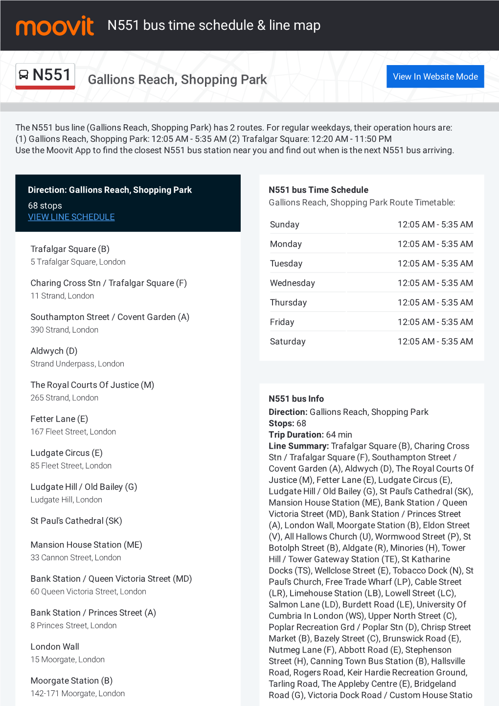 N551 Bus Time Schedule & Line Route