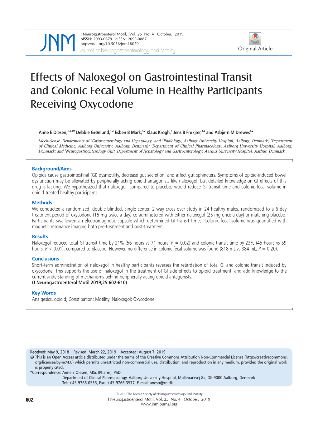 Effects of Naloxegol on Gastrointestinal Transit and Colonic Fecal Volume in Healthy Participants Receiving Oxycodone