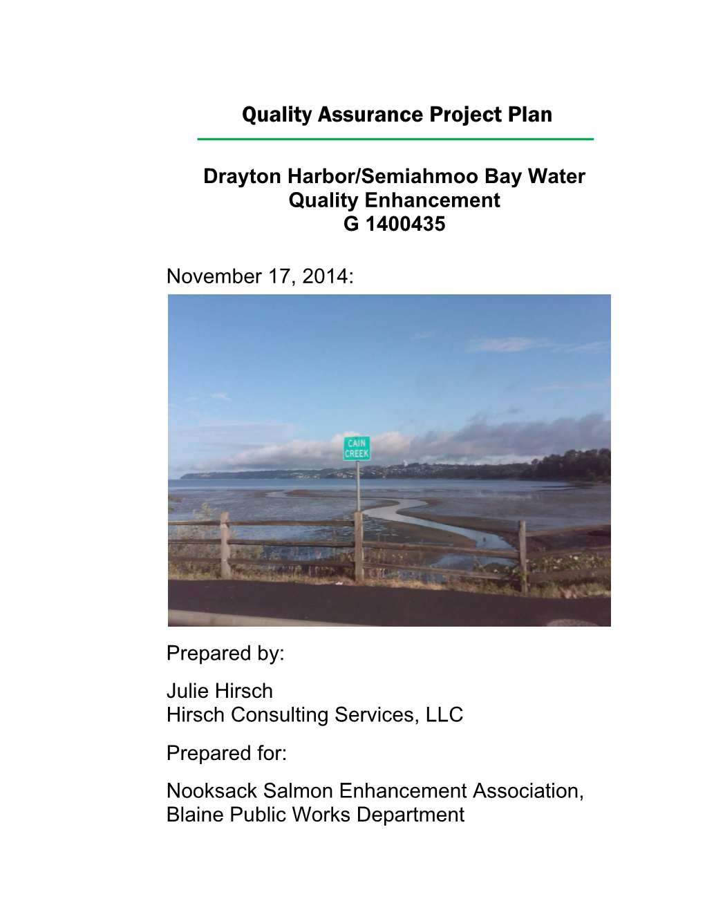 Quality Assurance Project Plan