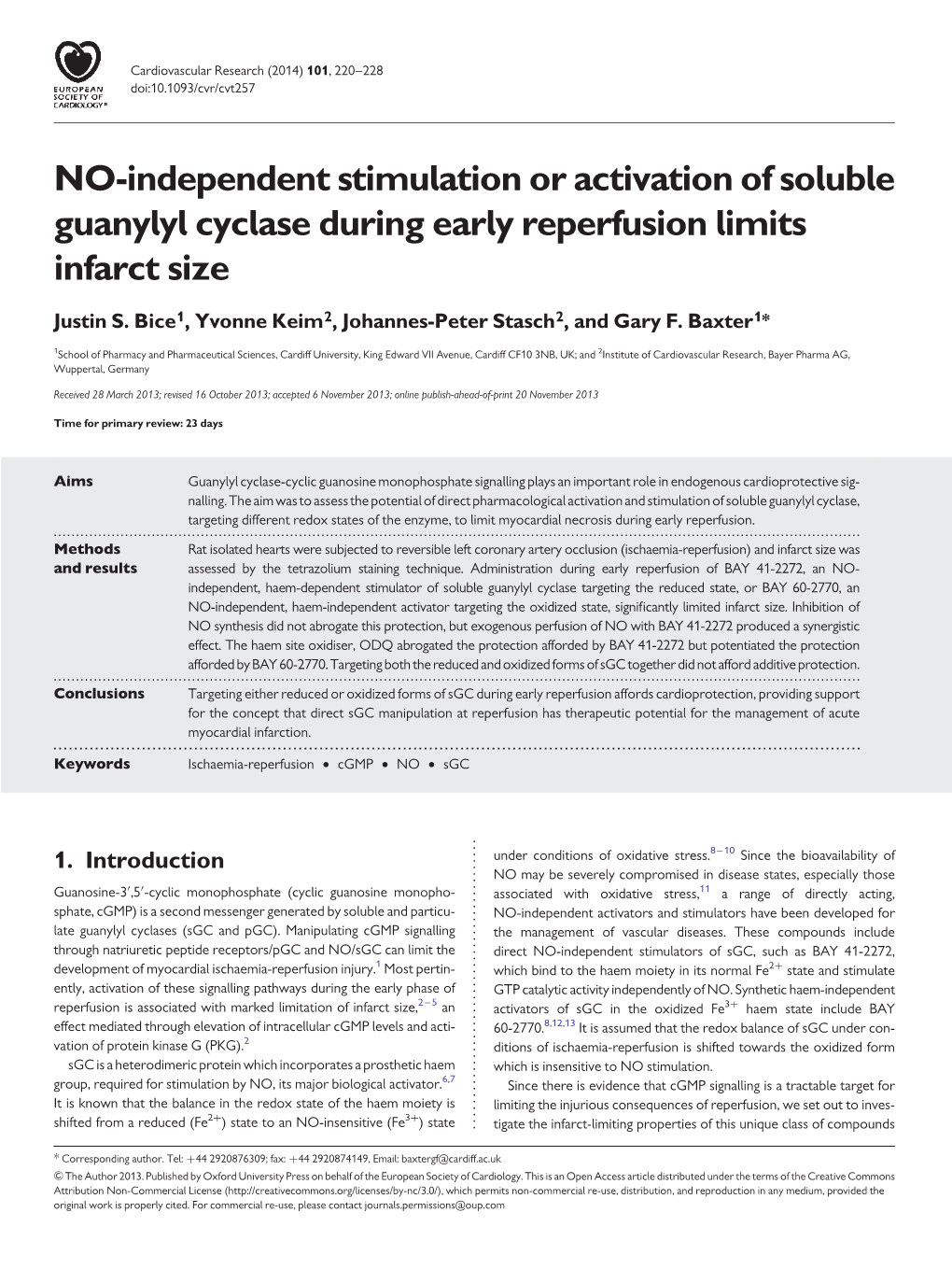 NO-Independent Stimulation Or Activation of Soluble Guanylyl Cyclase During Early Reperfusion Limits Infarct Size