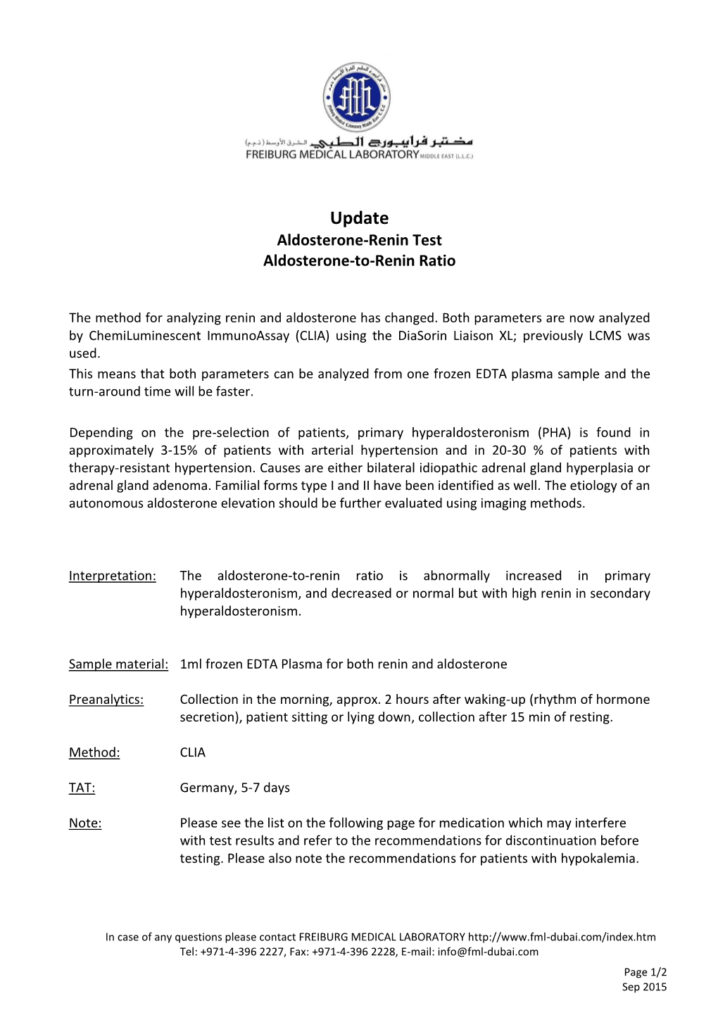 Update Aldosterone-Renin Test Aldosterone-To-Renin Ratio