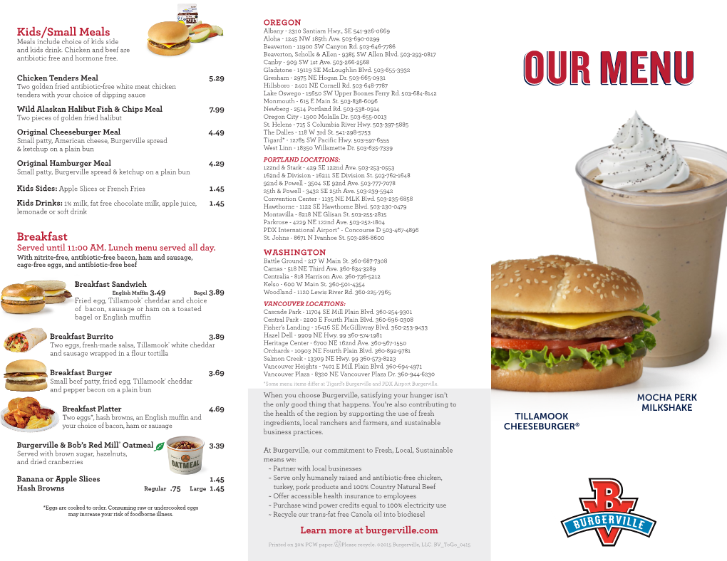 OUR MENU Tenders with Your Choice of Dipping Sauce Lake Oswego - 15650 SW Upper Boones Ferry Rd