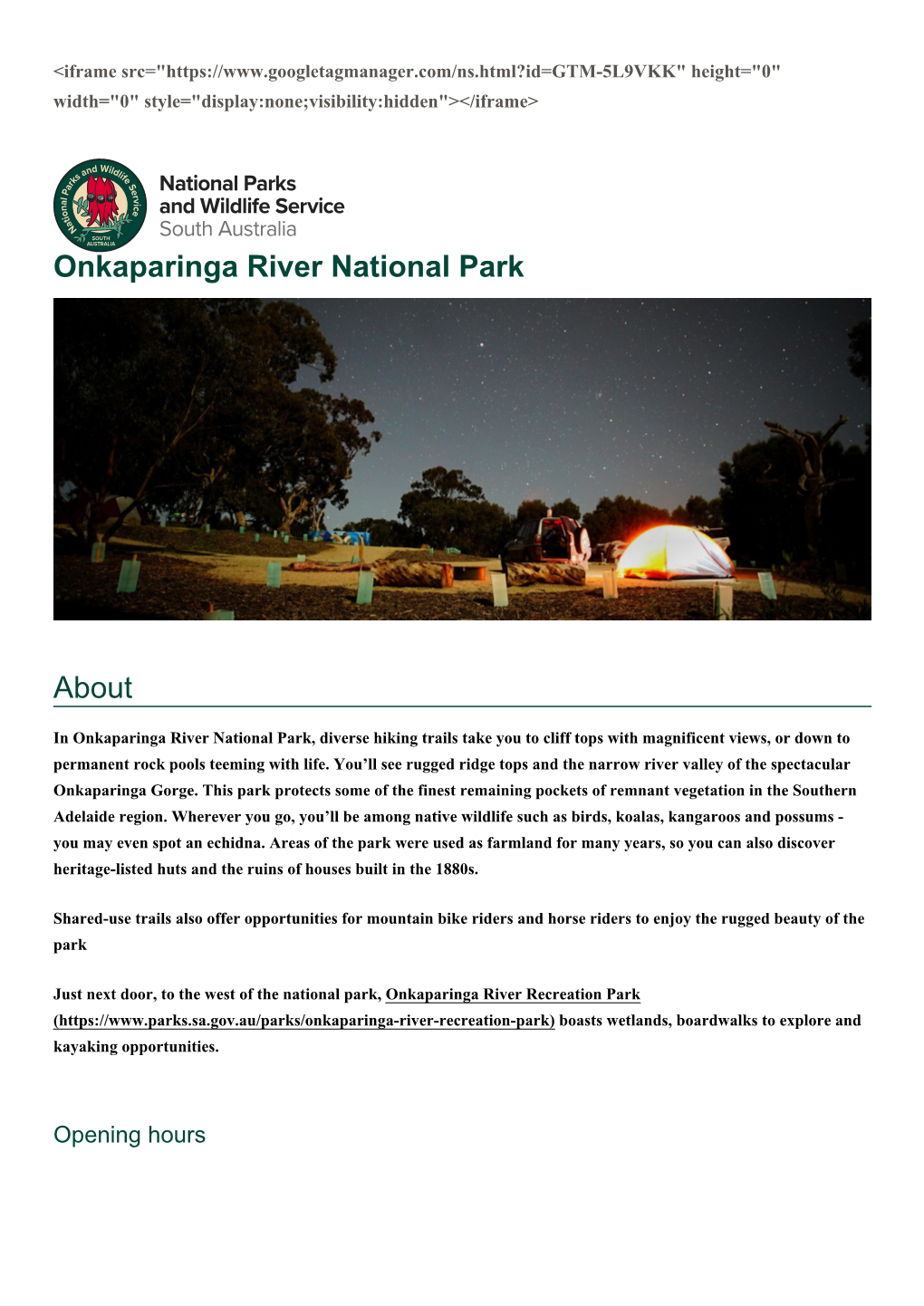 Onkaparinga River National Park About