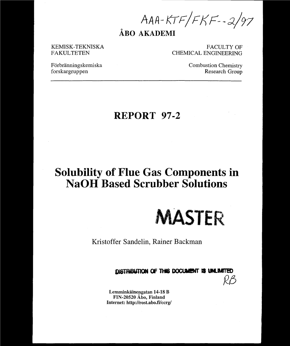 Solubility of Flue Gas Components in Naoh Based Scrubber Solutions