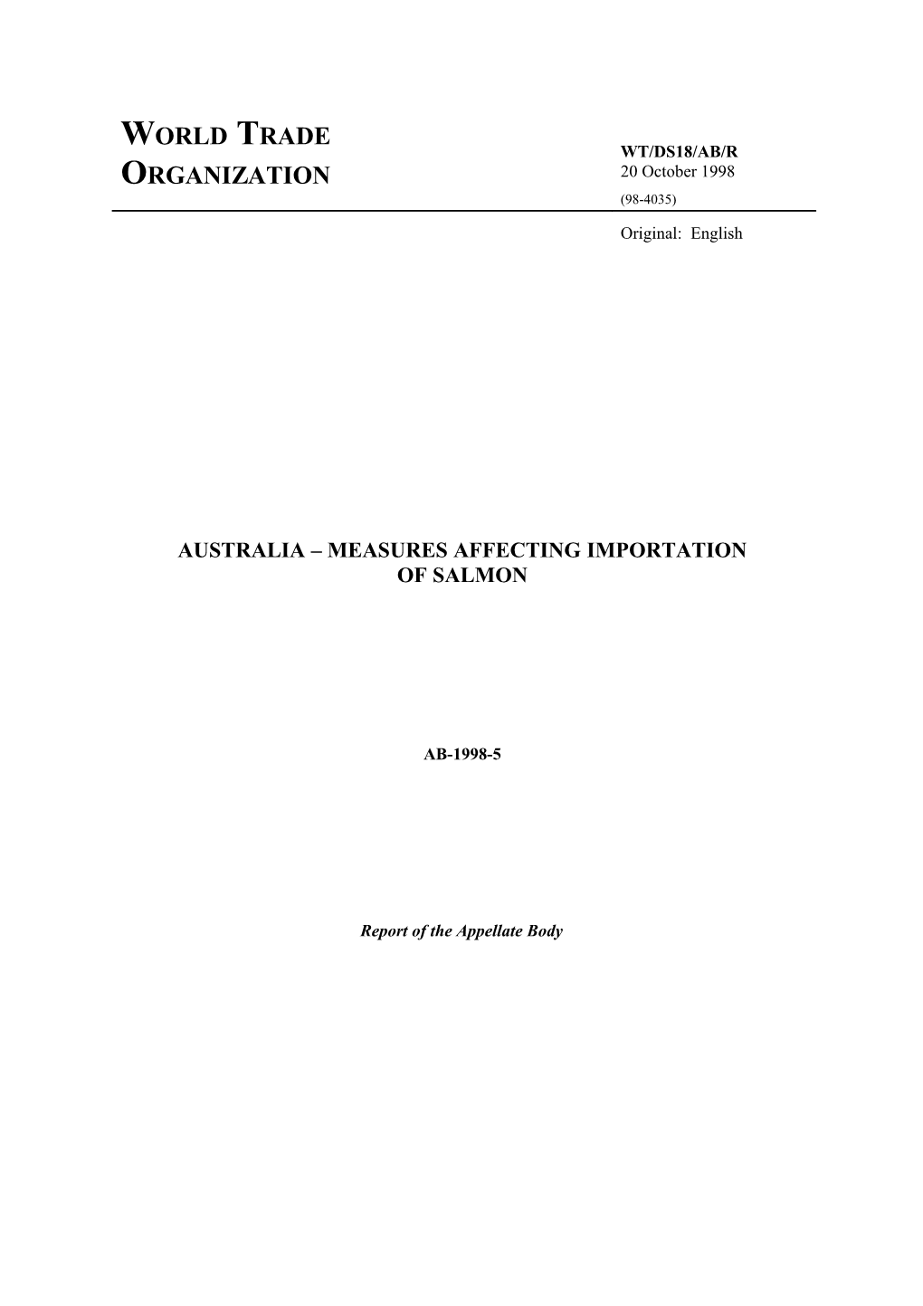 Australia Measures Affecting Importation