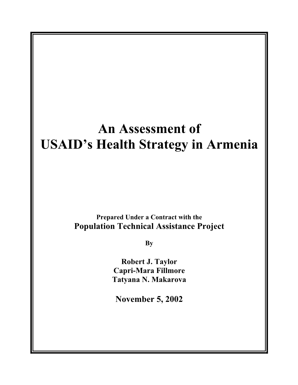 An Assessment of USAID's Health Strategy in Armenia