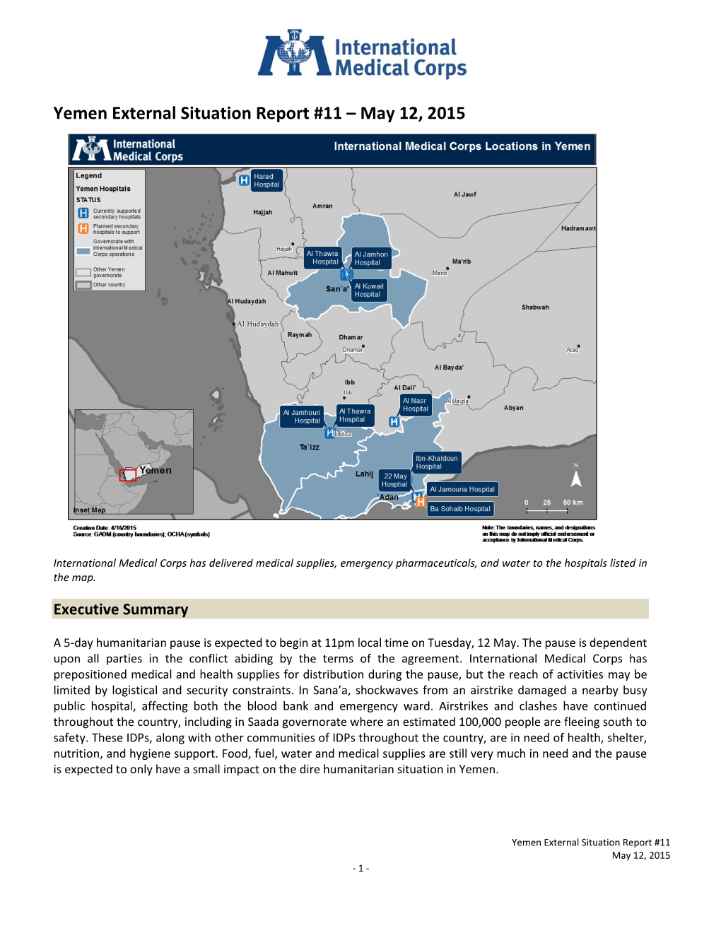 Yemen External Situation Report #11 – May 12, 2015