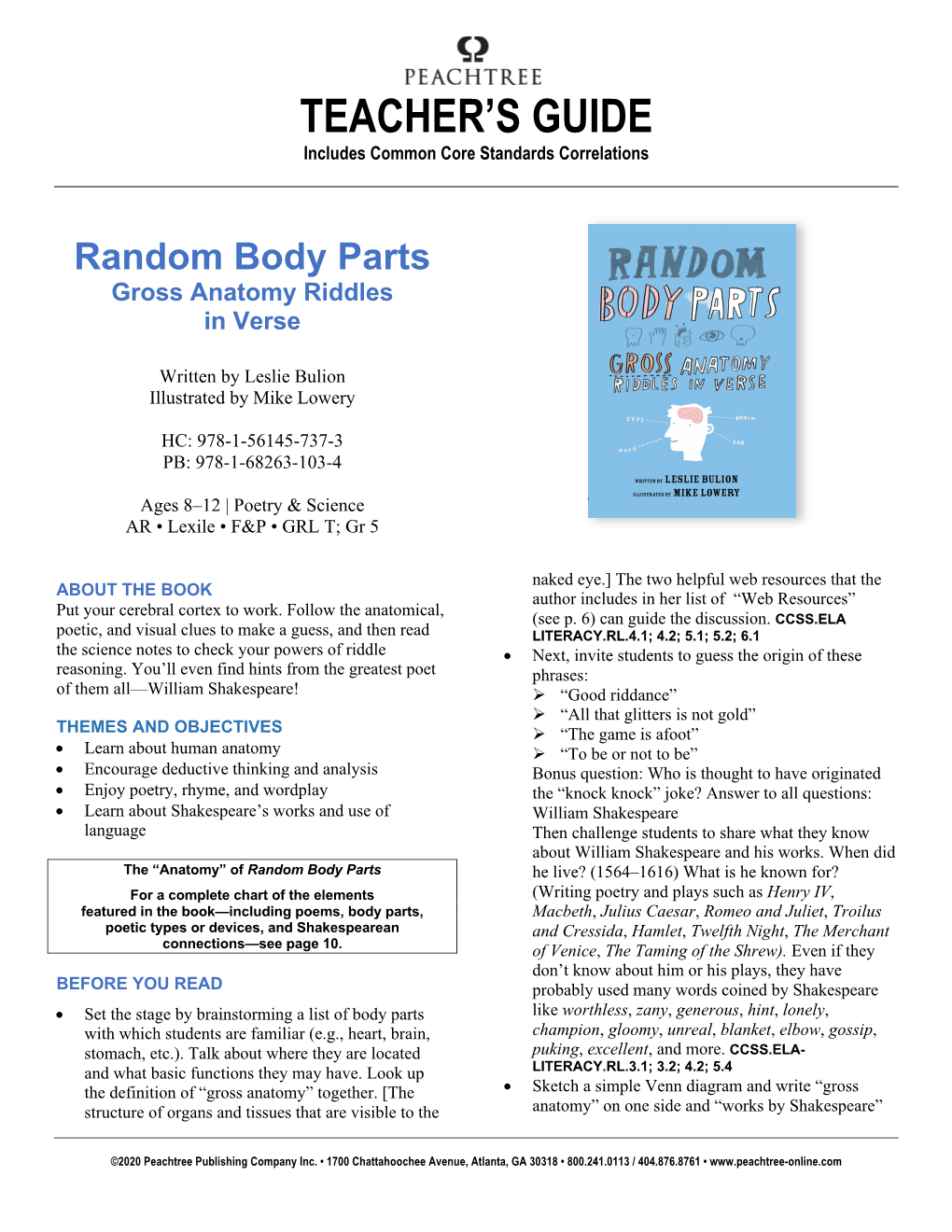 Random Body Parts Teacher's Guide