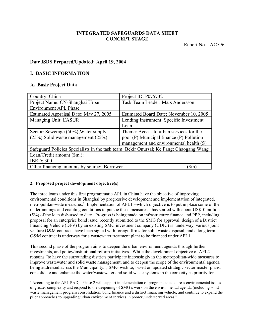 Integrated Safeguards Data Sheet s2