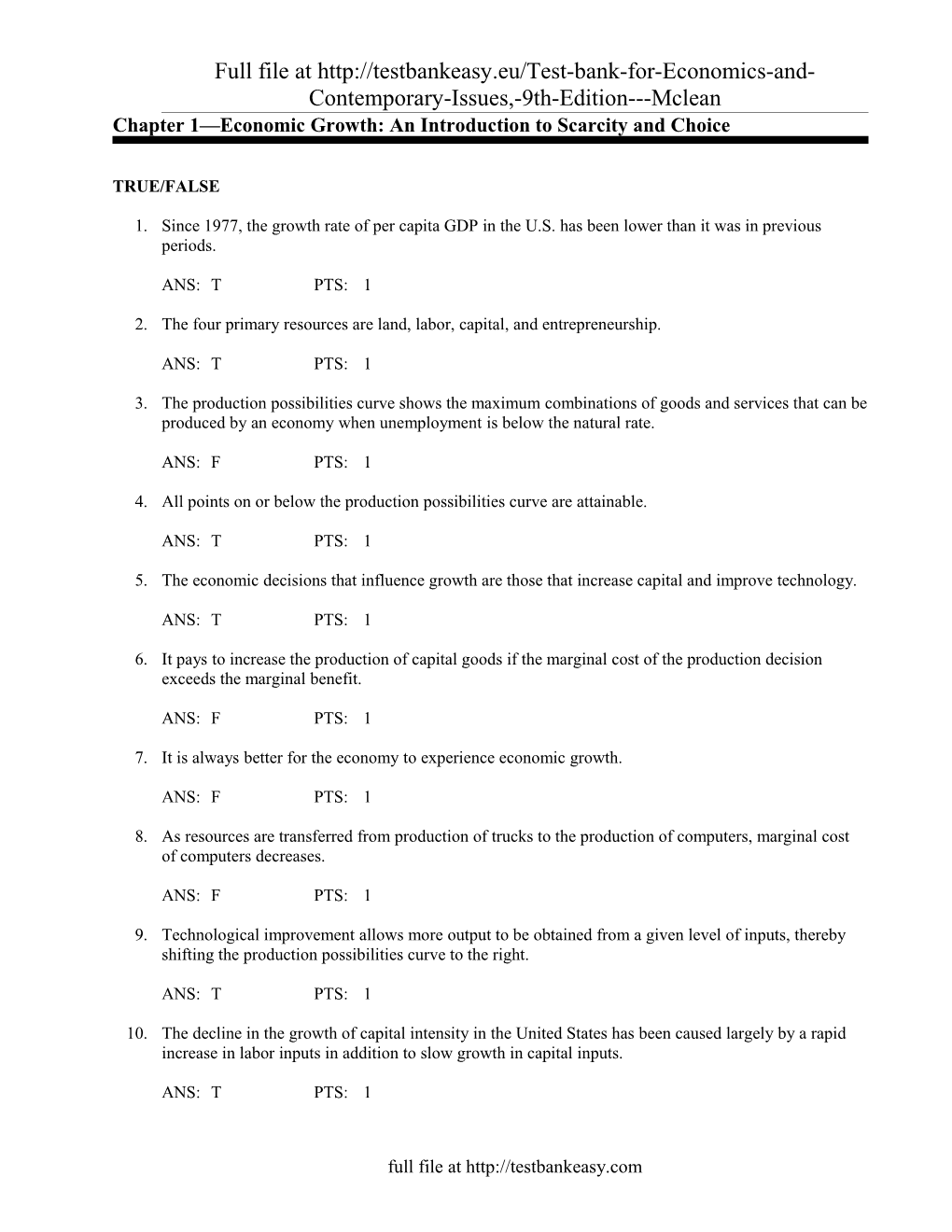 Chapter 1 Economic Growth: an Introduction to Scarcity and Choice