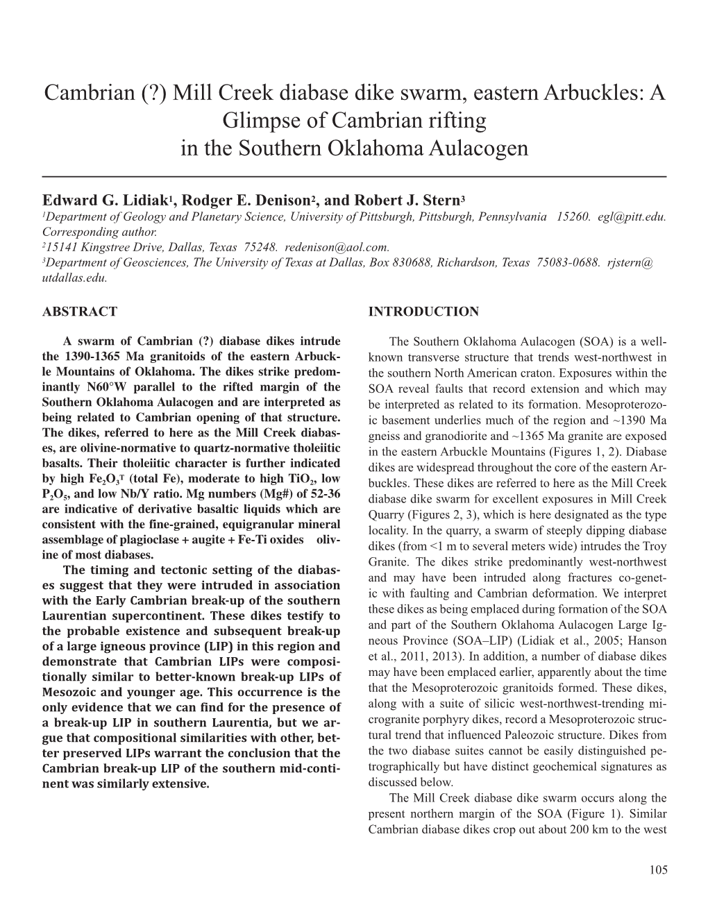 Mill Creek Diabase Dike Swarm, Eastern Arbuckles: a Glimpse of Cambrian Rifting in the Southern Oklahoma Aulacogen