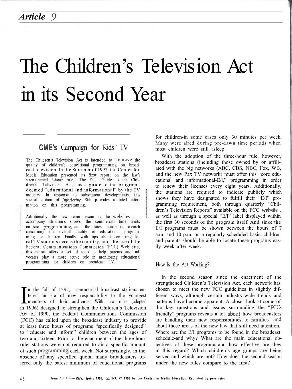 The Children's Television Act in Its Second Year