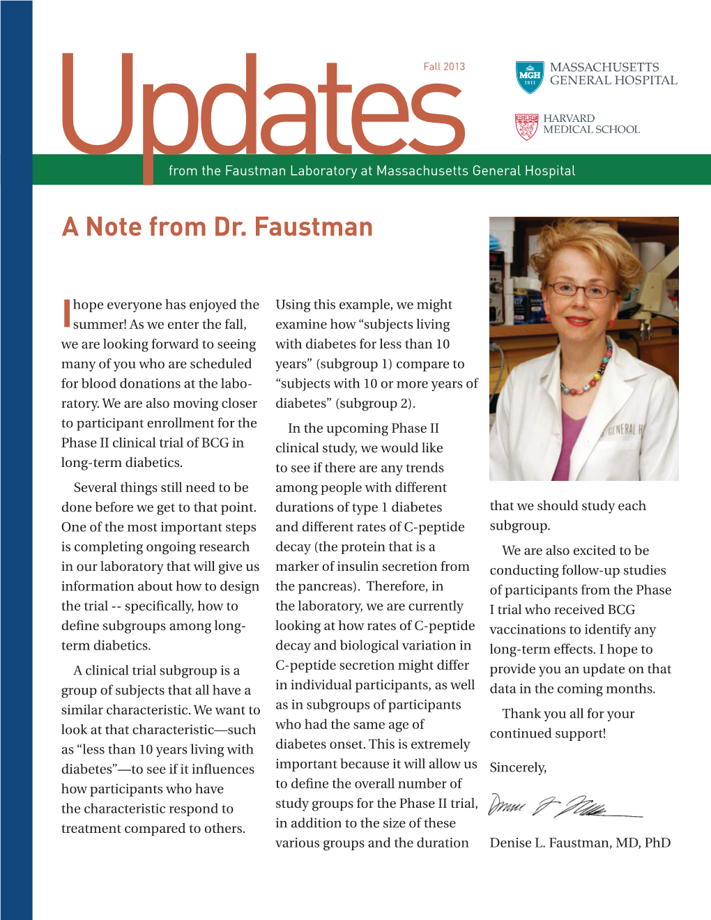 Dr. Faustman Update Fall 2013