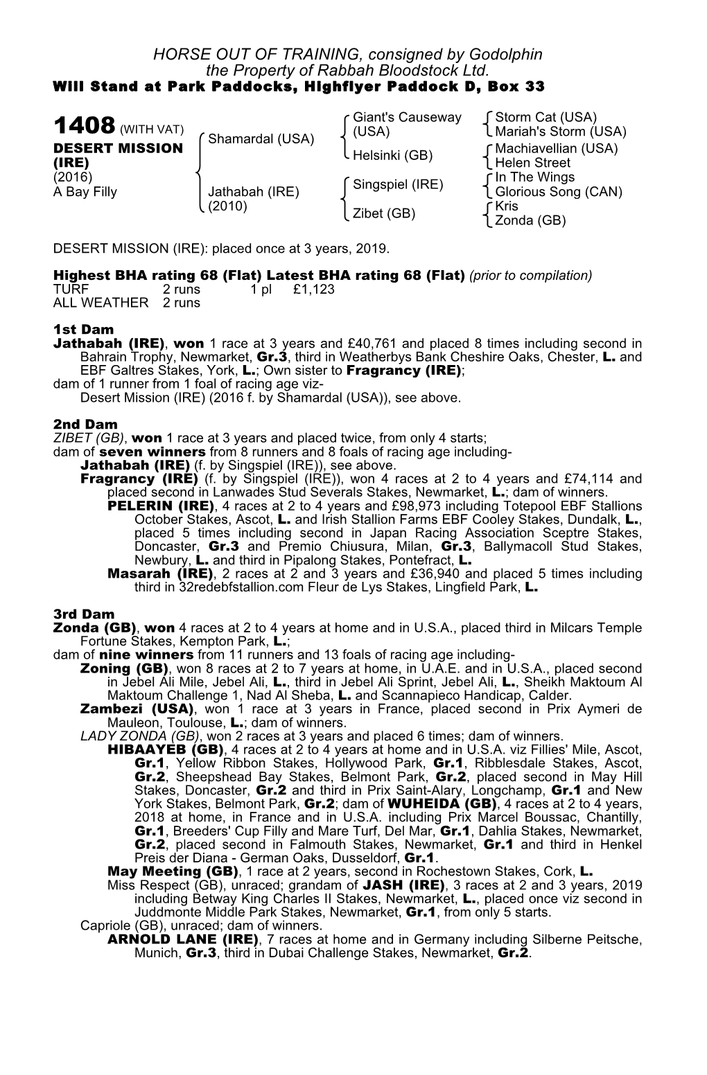 HORSE out of TRAINING, Consigned by Godolphin the Property of Rabbah Bloodstock Ltd