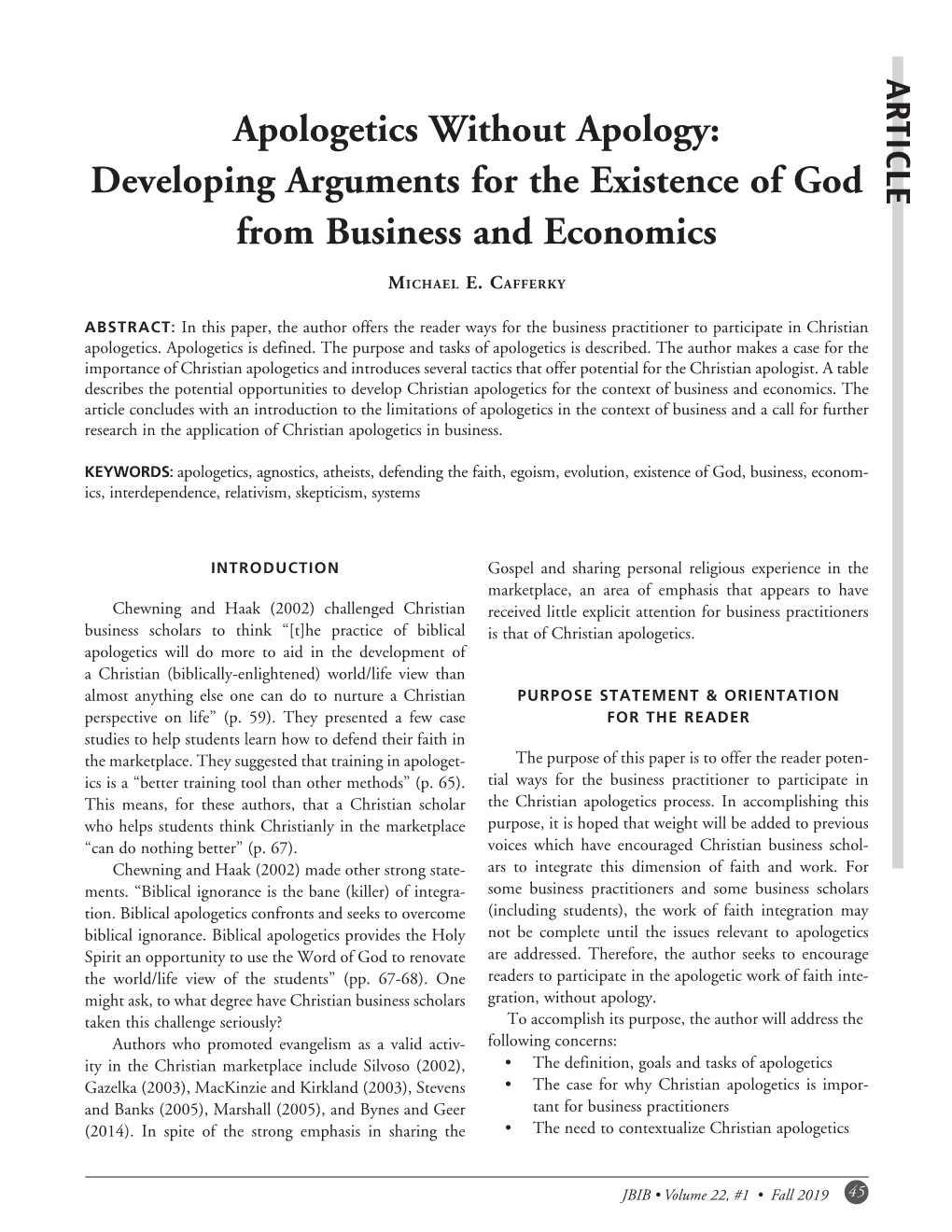 Apologetics Without Apology: Developing Arguments for the Existence of God from Business and Economics