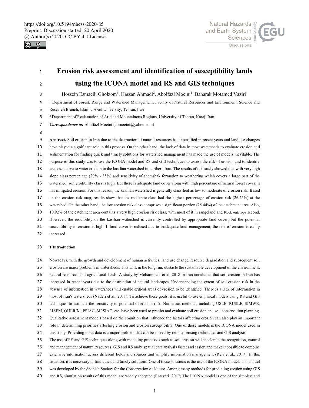 Erosion Risk Assessment and Identification of Susceptibility Lands